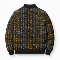 Ancient Pride Bomber Puffer Jacket African Hieroglyphic Pattern, Eye of Horus, and Sacred Scarab Symbol - Wonder Print Shop