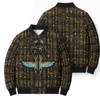 Ancient Pride Bomber Puffer Jacket African Hieroglyphic Pattern, Eye of Horus, and Sacred Scarab Symbol - Wonder Print Shop