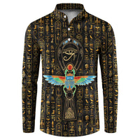 Ancient Pride Button Sweatshirt African Hieroglyphic Pattern, Eye of Horus, and Sacred Scarab Symbol - Wonder Print Shop