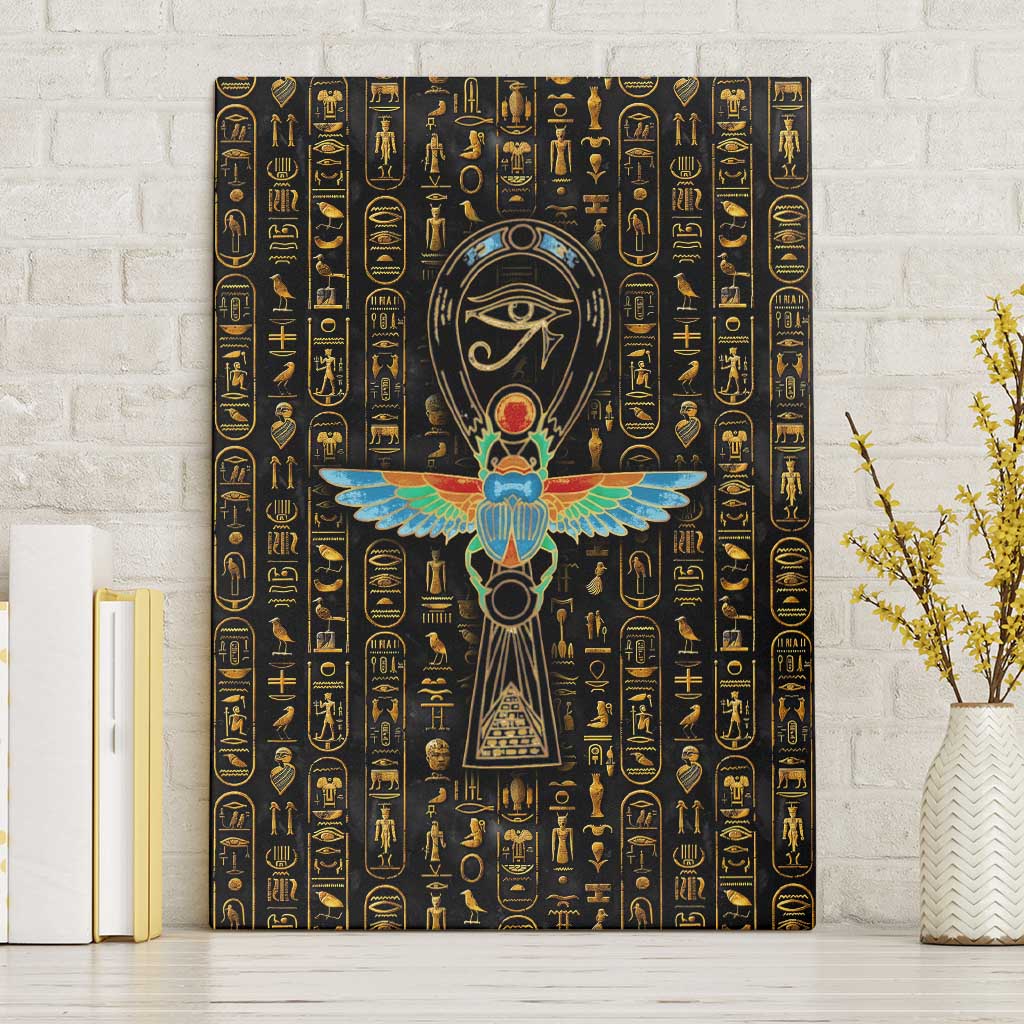 Ancient Pride Canvas Wall Art African Hieroglyphic Pattern, Eye of Horus, and Sacred Scarab Symbol - Wonder Print Shop