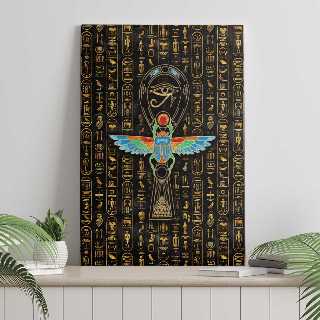 Ancient Pride Canvas Wall Art African Hieroglyphic Pattern, Eye of Horus, and Sacred Scarab Symbol - Wonder Print Shop