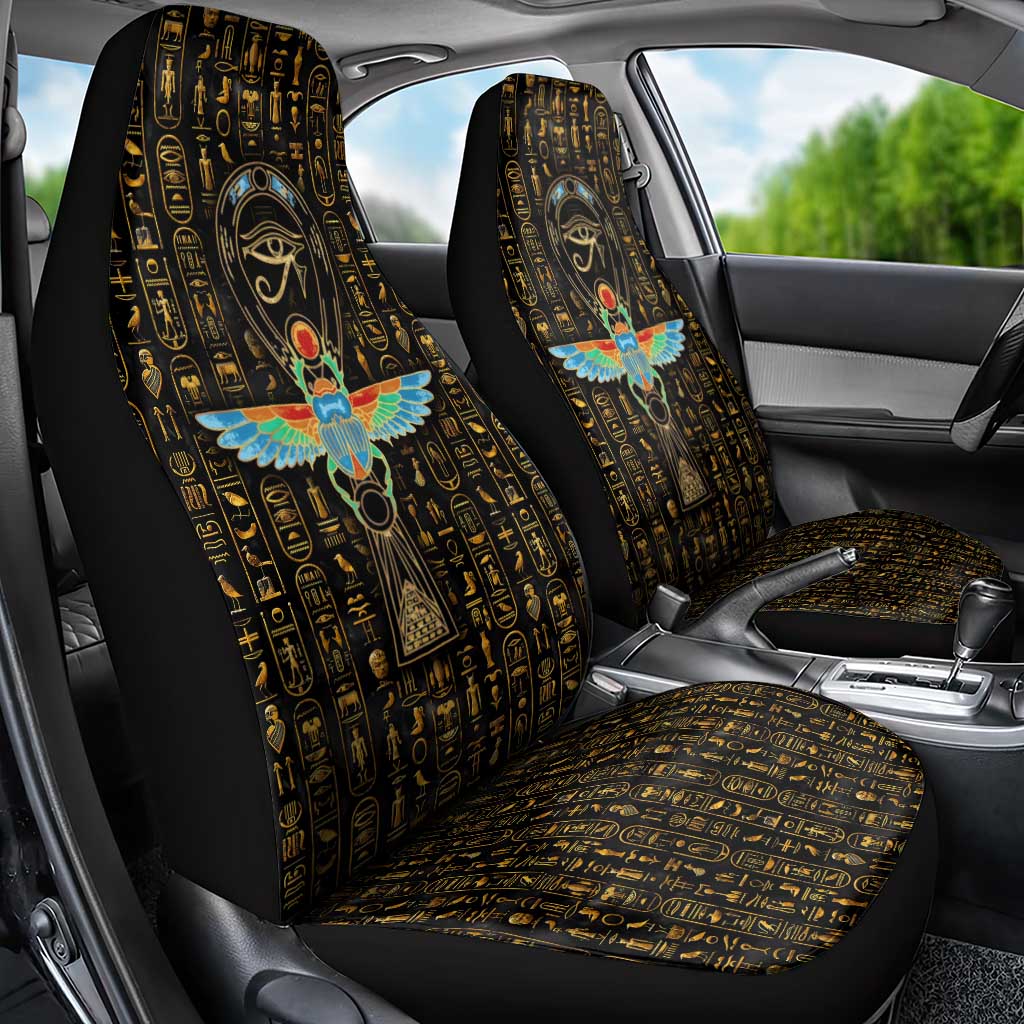 Ancient Pride Car Seat Cover African Hieroglyphic Pattern, Eye of Horus, and Sacred Scarab Symbol - Wonder Print Shop