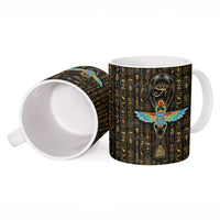 Ancient Pride Ceramic Mug African Hieroglyphic Pattern, Eye of Horus, and Sacred Scarab Symbol - Wonder Print Shop