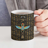 Ancient Pride Ceramic Mug African Hieroglyphic Pattern, Eye of Horus, and Sacred Scarab Symbol - Wonder Print Shop