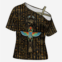 Ancient Pride Cross Shoulder Shirt African Hieroglyphic Pattern, Eye of Horus, and Sacred Scarab Symbol - Wonder Print Shop