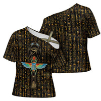 Ancient Pride Cross Shoulder Shirt African Hieroglyphic Pattern, Eye of Horus, and Sacred Scarab Symbol - Wonder Print Shop