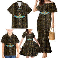 Ancient Pride Family Matching Mermaid Dress and Hawaiian Shirt African Hieroglyphic Pattern, Eye of Horus, and Sacred Scarab Symbol - Wonder Print Shop
