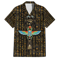 Ancient Pride Family Matching Off The Shoulder Long Sleeve Dress and Hawaiian Shirt African Hieroglyphic Pattern, Eye of Horus, and Sacred Scarab Symbol - Wonder Print Shop