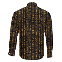 Ancient Pride Family Matching Off The Shoulder Long Sleeve Dress and Hawaiian Shirt African Hieroglyphic Pattern, Eye of Horus, and Sacred Scarab Symbol - Wonder Print Shop
