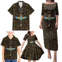 Ancient Pride Family Matching Puletasi and Hawaiian Shirt African Hieroglyphic Pattern, Eye of Horus, and Sacred Scarab Symbol - Wonder Print Shop