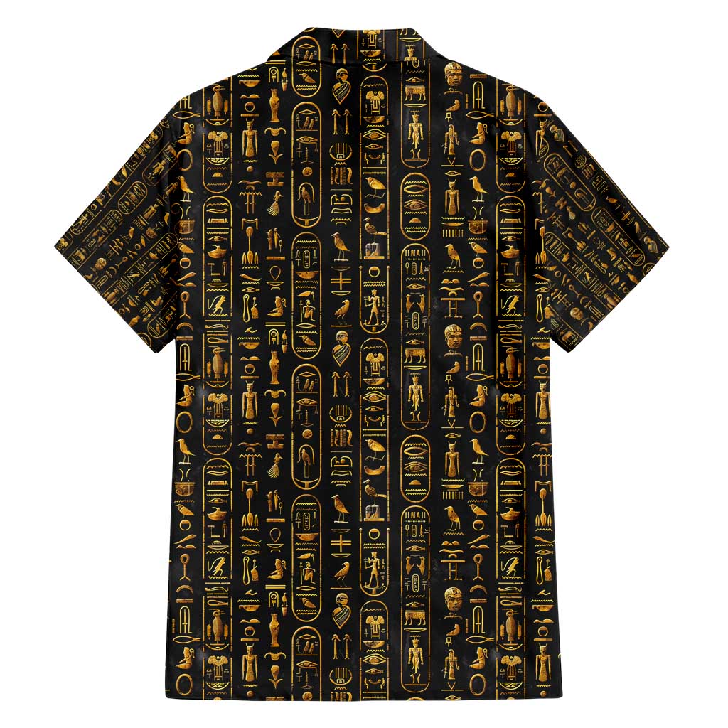 Ancient Pride Family Matching Short Sleeve Bodycon Dress and Hawaiian Shirt African Hieroglyphic Pattern, Eye of Horus, and Sacred Scarab Symbol - Wonder Print Shop