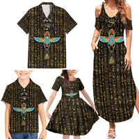Ancient Pride Family Matching Summer Maxi Dress and Hawaiian Shirt African Hieroglyphic Pattern, Eye of Horus, and Sacred Scarab Symbol - Wonder Print Shop