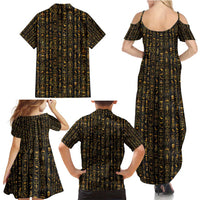 Ancient Pride Family Matching Summer Maxi Dress and Hawaiian Shirt African Hieroglyphic Pattern, Eye of Horus, and Sacred Scarab Symbol - Wonder Print Shop