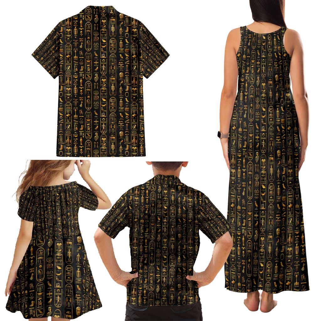 Ancient Pride Family Matching Tank Maxi Dress and Hawaiian Shirt African Hieroglyphic Pattern, Eye of Horus, and Sacred Scarab Symbol - Wonder Print Shop