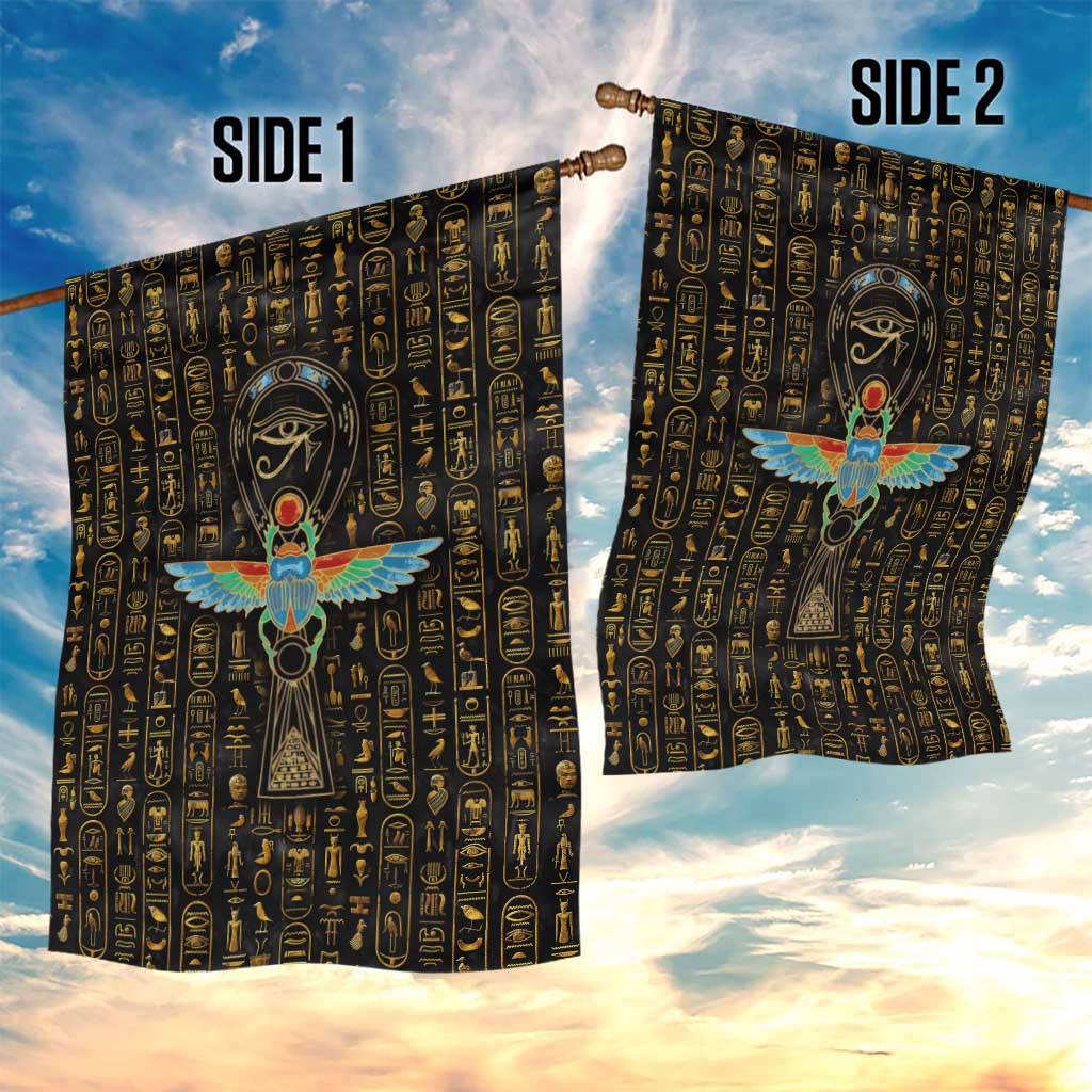 Ancient Pride Garden Flag African Hieroglyphic Pattern, Eye of Horus, and Sacred Scarab Symbol - Wonder Print Shop