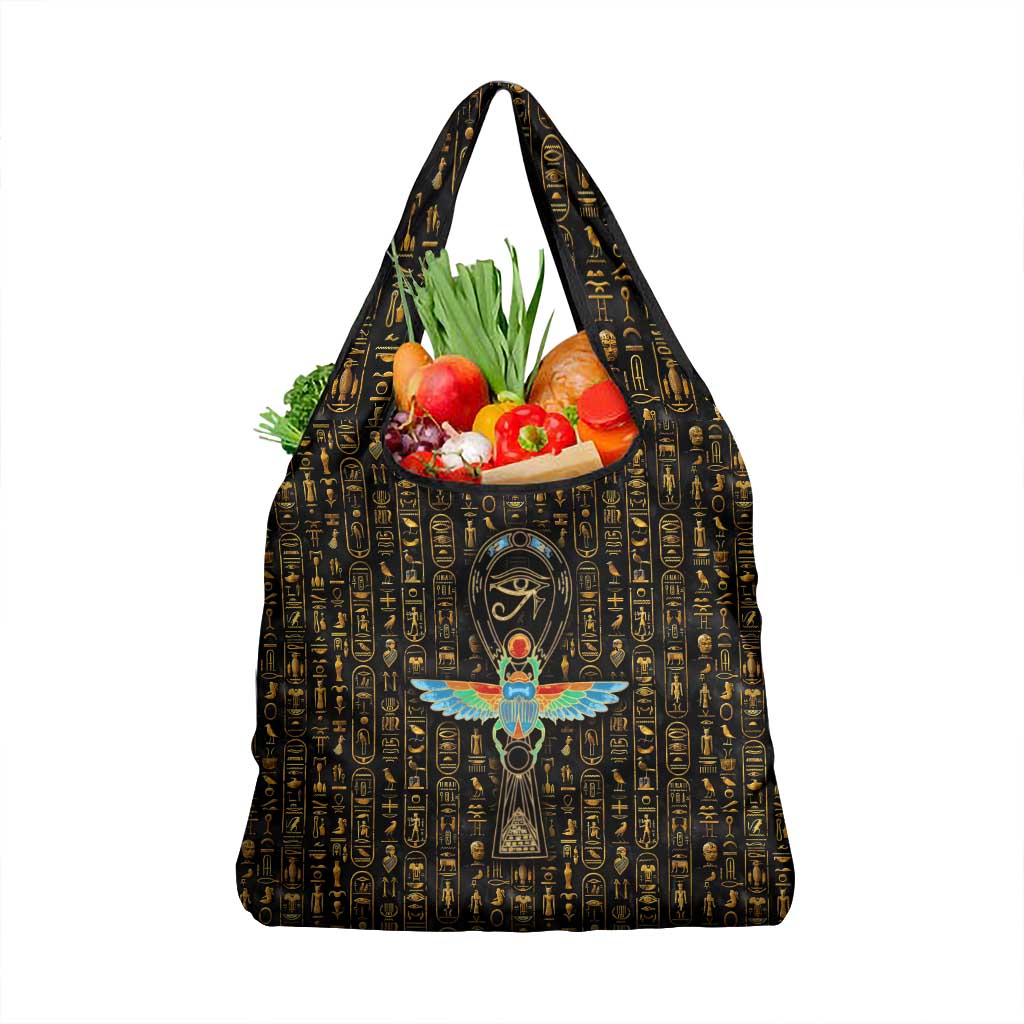 Ancient Pride Grocery Bag African Hieroglyphic Pattern, Eye of Horus, and Sacred Scarab Symbol - Wonder Print Shop