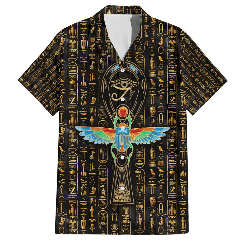 Ancient Pride Hawaiian Shirt African Hieroglyphic Pattern, Eye of Horus, and Sacred Scarab Symbol - Wonder Print Shop