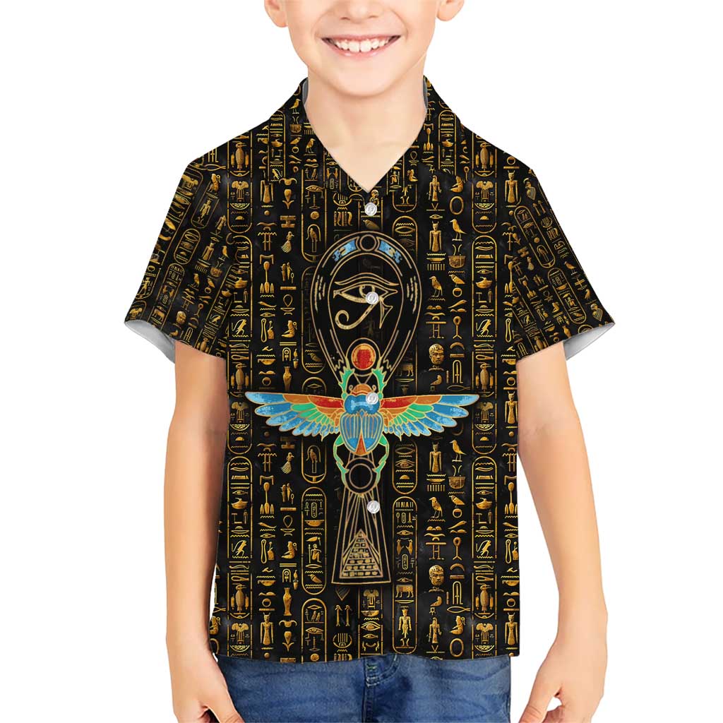 Ancient Pride Hawaiian Shirt African Hieroglyphic Pattern, Eye of Horus, and Sacred Scarab Symbol - Wonder Print Shop