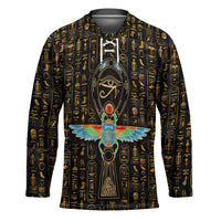 Ancient Pride Hockey Jersey African Hieroglyphic Pattern, Eye of Horus, and Sacred Scarab Symbol - Wonder Print Shop