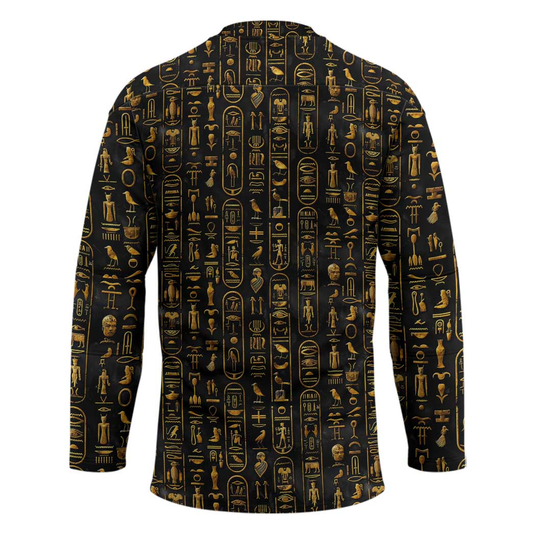 Ancient Pride Hockey Jersey African Hieroglyphic Pattern, Eye of Horus, and Sacred Scarab Symbol - Wonder Print Shop