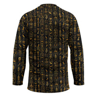 Ancient Pride Hockey Jersey African Hieroglyphic Pattern, Eye of Horus, and Sacred Scarab Symbol - Wonder Print Shop