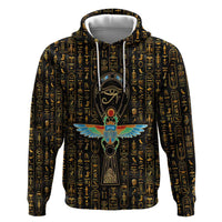 Ancient Pride Hoodie African Hieroglyphic Pattern, Eye of Horus, and Sacred Scarab Symbol - Wonder Print Shop