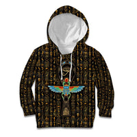 Ancient Pride Kid Hoodie African Hieroglyphic Pattern, Eye of Horus, and Sacred Scarab Symbol - Wonder Print Shop