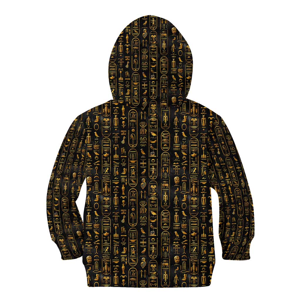 Ancient Pride Kid Hoodie African Hieroglyphic Pattern, Eye of Horus, and Sacred Scarab Symbol - Wonder Print Shop