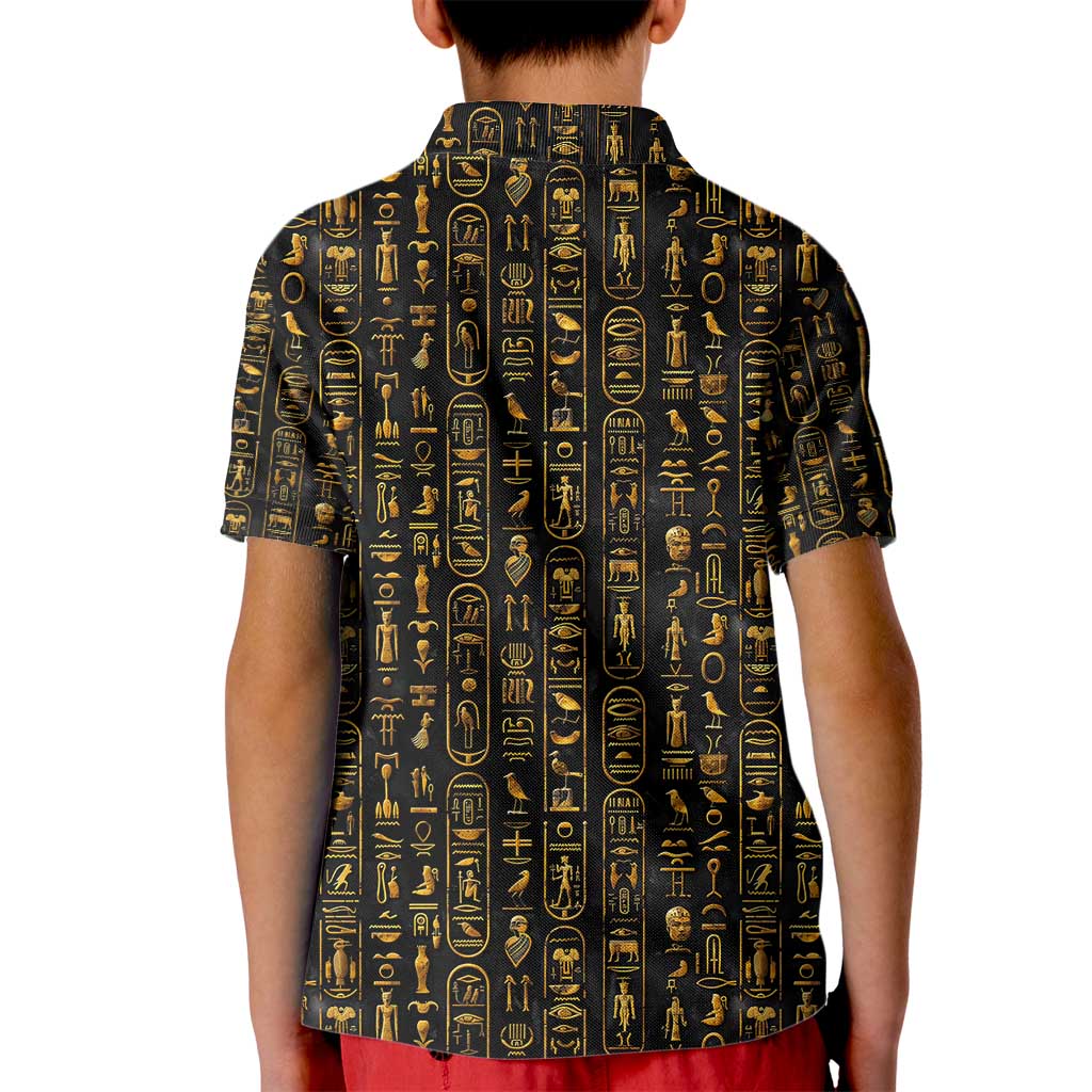 Ancient Pride Kid Polo Shirt African Hieroglyphic Pattern, Eye of Horus, and Sacred Scarab Symbol - Wonder Print Shop