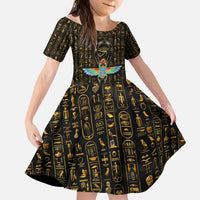Ancient Pride Kid Short Sleeve Dress African Hieroglyphic Pattern, Eye of Horus, and Sacred Scarab Symbol - Wonder Print Shop