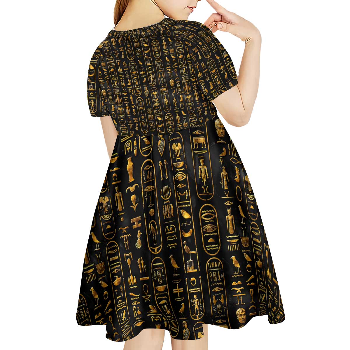 Ancient Pride Kid Short Sleeve Dress African Hieroglyphic Pattern, Eye of Horus, and Sacred Scarab Symbol - Wonder Print Shop