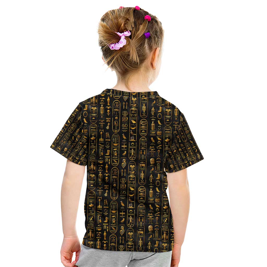 Ancient Pride Kid T Shirt African Hieroglyphic Pattern, Eye of Horus, and Sacred Scarab Symbol - Wonder Print Shop