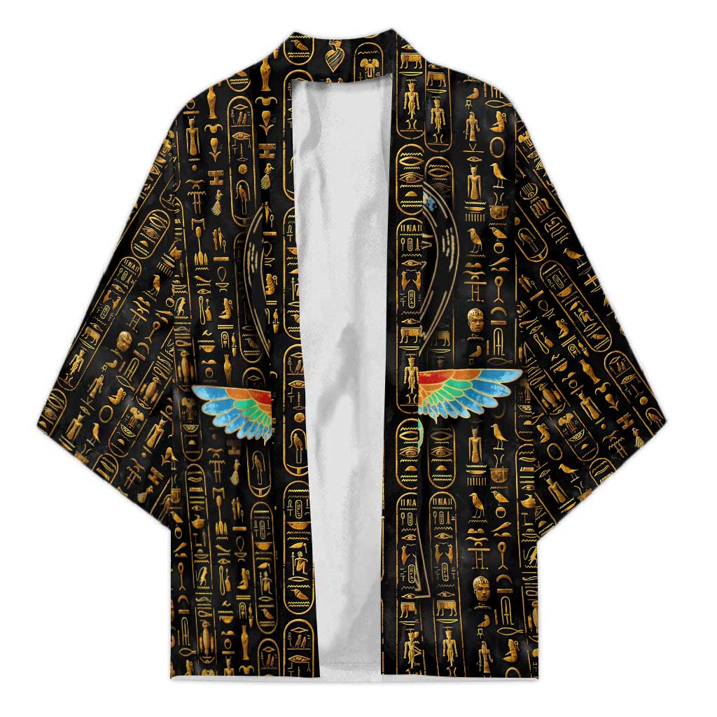 Ancient Pride Kimono African Hieroglyphic Pattern, Eye of Horus, and Sacred Scarab Symbol - Wonder Print Shop