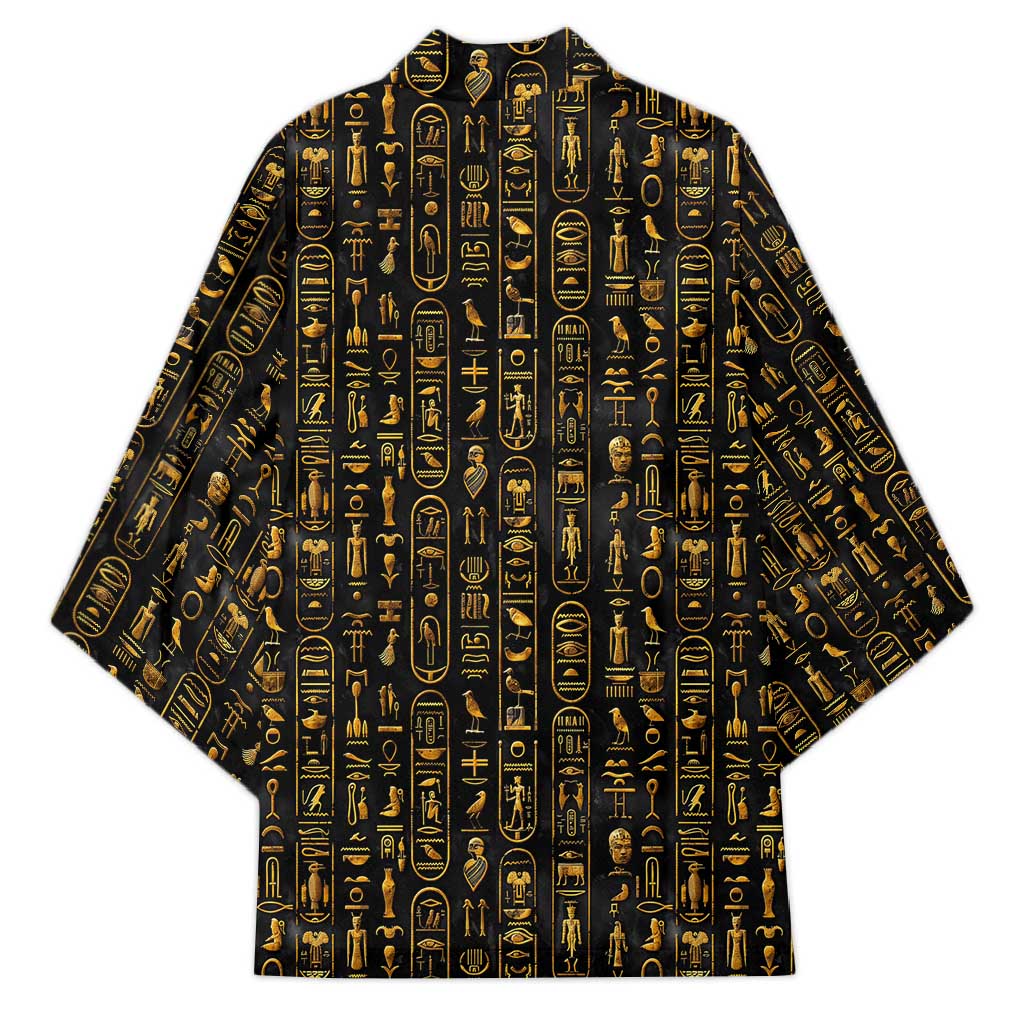 Ancient Pride Kimono African Hieroglyphic Pattern, Eye of Horus, and Sacred Scarab Symbol - Wonder Print Shop