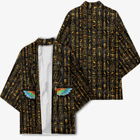 Ancient Pride Kimono African Hieroglyphic Pattern, Eye of Horus, and Sacred Scarab Symbol - Wonder Print Shop