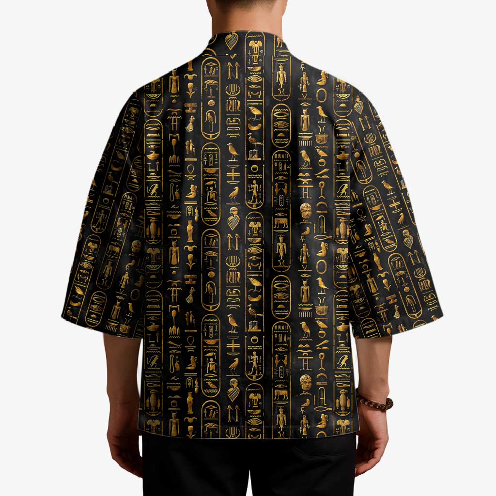 Ancient Pride Kimono African Hieroglyphic Pattern, Eye of Horus, and Sacred Scarab Symbol - Wonder Print Shop