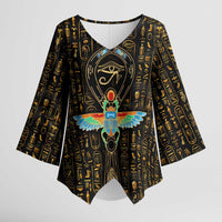Ancient Pride Kimono Sleeve Blouse African Hieroglyphic Pattern, Eye of Horus, and Sacred Scarab Symbol - Wonder Print Shop