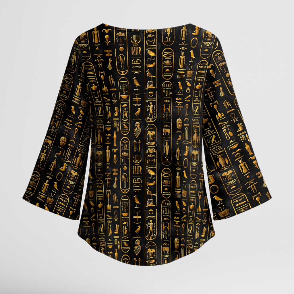 Ancient Pride Kimono Sleeve Blouse African Hieroglyphic Pattern, Eye of Horus, and Sacred Scarab Symbol - Wonder Print Shop