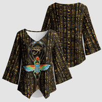 Ancient Pride Kimono Sleeve Blouse African Hieroglyphic Pattern, Eye of Horus, and Sacred Scarab Symbol - Wonder Print Shop