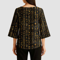 Ancient Pride Kimono Sleeve Blouse African Hieroglyphic Pattern, Eye of Horus, and Sacred Scarab Symbol - Wonder Print Shop