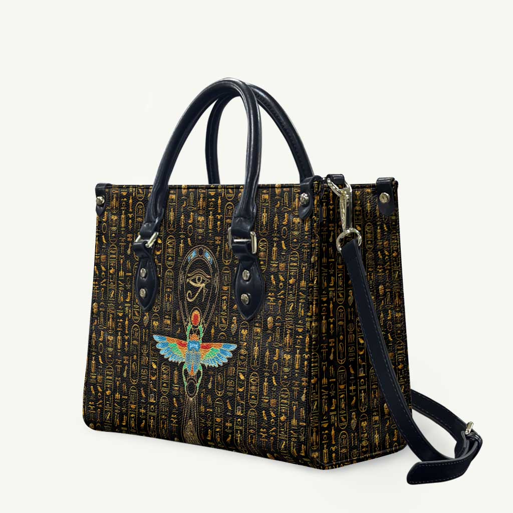 Ancient Pride Leather Bag African Hieroglyphic Pattern, Eye of Horus, and Sacred Scarab Symbol - Wonder Print Shop