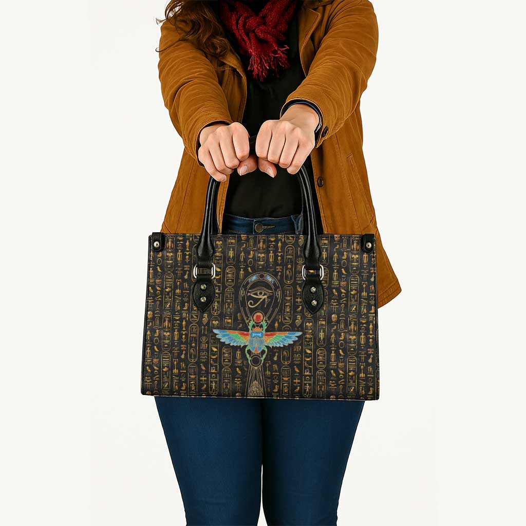 Ancient Pride Leather Bag African Hieroglyphic Pattern, Eye of Horus, and Sacred Scarab Symbol - Wonder Print Shop