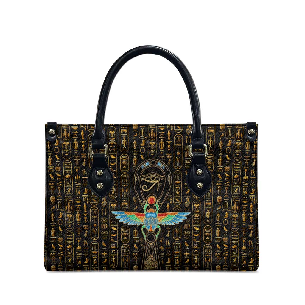 Ancient Pride Leather Bag African Hieroglyphic Pattern, Eye of Horus, and Sacred Scarab Symbol - Wonder Print Shop
