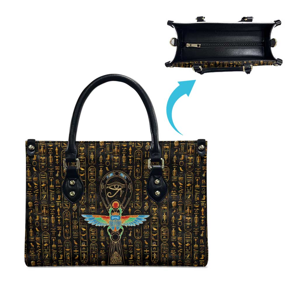 Ancient Pride Leather Bag African Hieroglyphic Pattern, Eye of Horus, and Sacred Scarab Symbol - Wonder Print Shop
