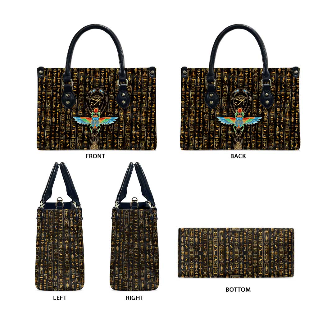 Ancient Pride Leather Bag African Hieroglyphic Pattern, Eye of Horus, and Sacred Scarab Symbol - Wonder Print Shop