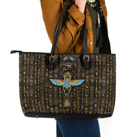 Ancient Pride Leather Tote Bag African Hieroglyphic Pattern, Eye of Horus, and Sacred Scarab Symbol - Wonder Print Shop