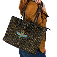 Ancient Pride Leather Tote Bag African Hieroglyphic Pattern, Eye of Horus, and Sacred Scarab Symbol - Wonder Print Shop