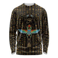 Ancient Pride Long Sleeve Shirt African Hieroglyphic Pattern, Eye of Horus, and Sacred Scarab Symbol - Wonder Print Shop