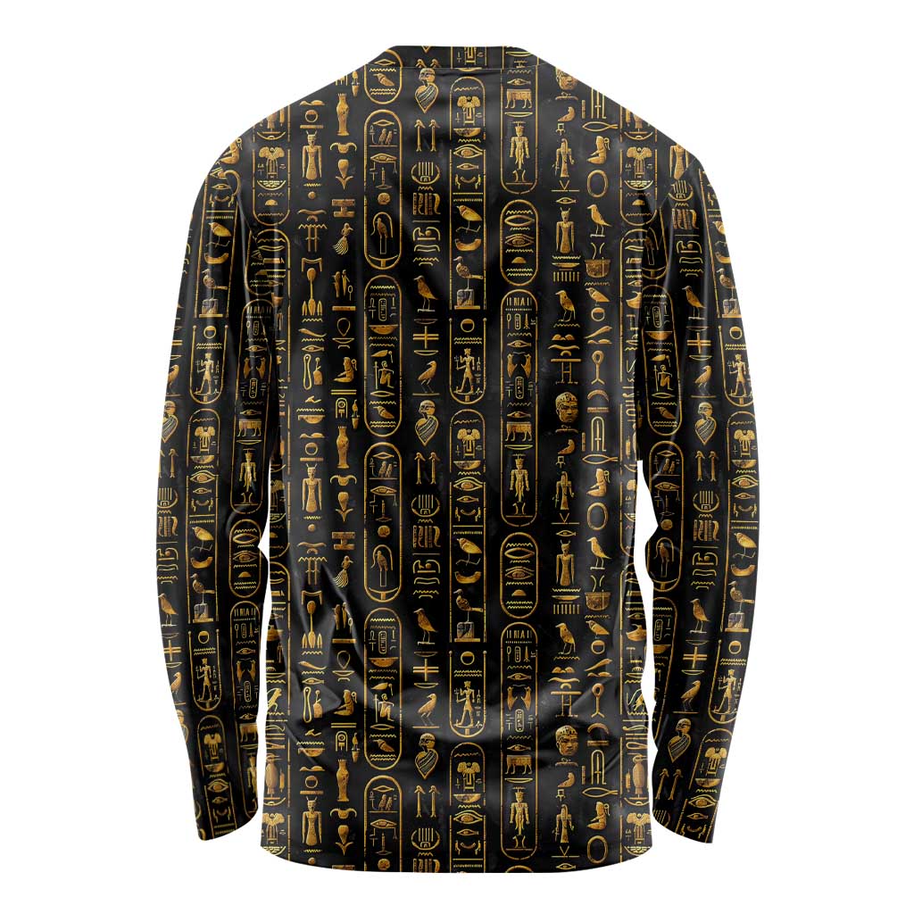 Ancient Pride Long Sleeve Shirt African Hieroglyphic Pattern, Eye of Horus, and Sacred Scarab Symbol - Wonder Print Shop