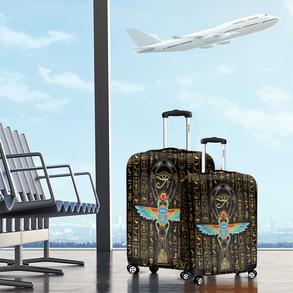 Ancient Pride Luggage Cover African Hieroglyphic Pattern, Eye of Horus, and Sacred Scarab Symbol - Wonder Print Shop